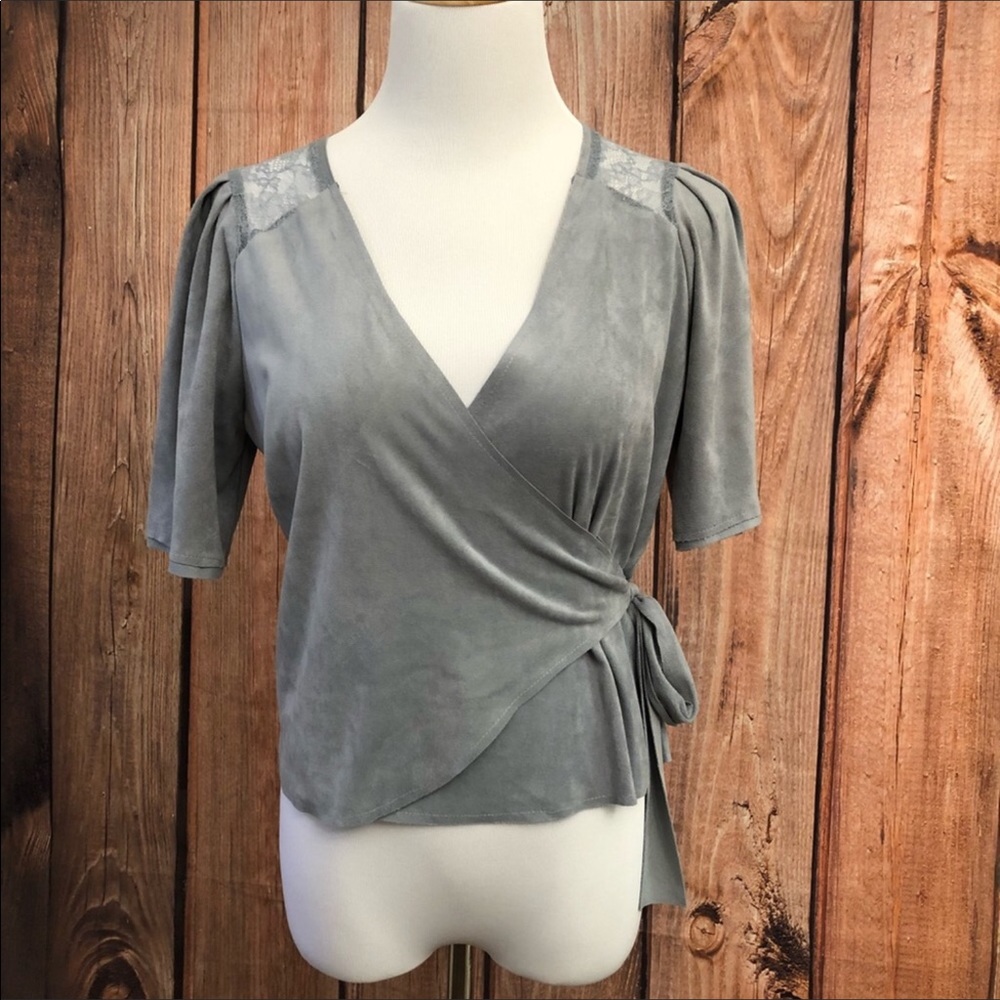 Dusty Blue Zara lace tie top
